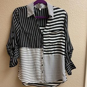 Black & white stripe Express Portofino shirt with roll up sleeves and button up
